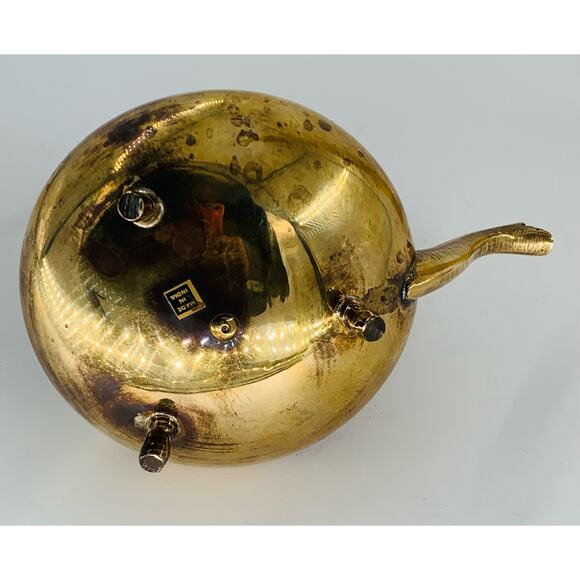 Vintage Brass Tea Kettle Teapot Etched Legs Wood Handle Mini India Missing Lid - Picture 7 of 12